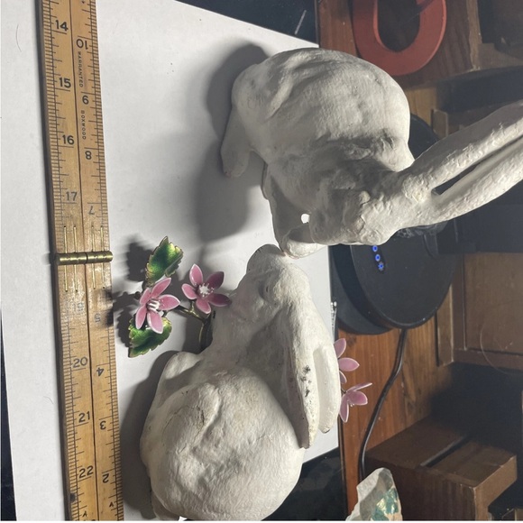Vintage Cast Iron Bunny Rabbit Hares Garden Statue Door Stop From Japan
